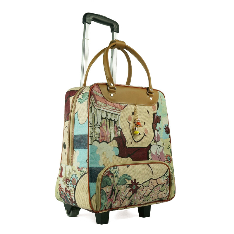 輕便拉桿包 女行李包出差登機旅游箱包手提行李袋短途韓版 旅行包 黑色黃眼(牛津布) 大