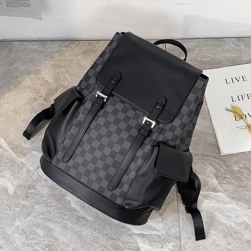 雙肩包男士歐美時(shí)尚格子背包潮牌大容量旅行包休閑學(xué)生書(shū)包電腦包