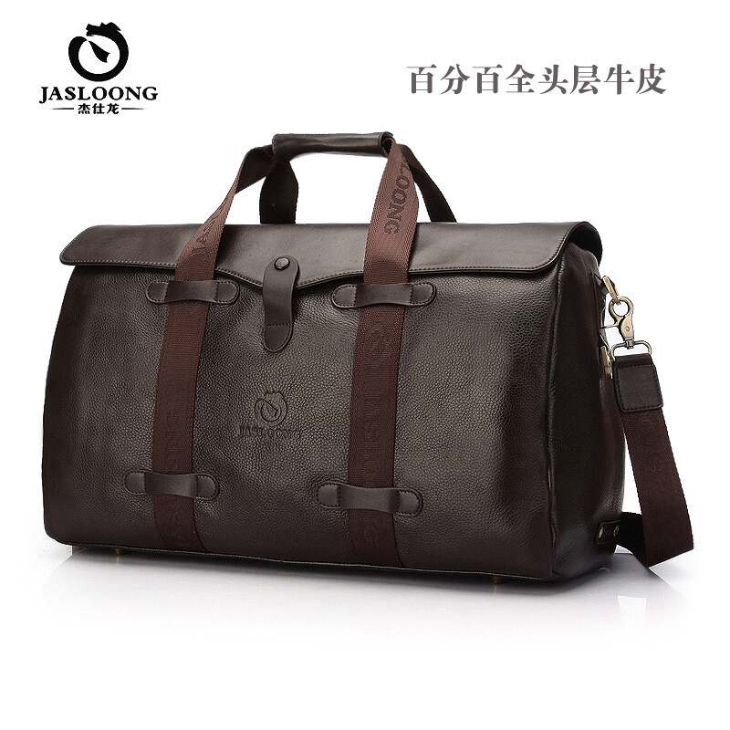 新款男士真皮旅行包商務休閑牛皮男包 大容量單肩手提斜跨電腦包 咖啡色少量現貨